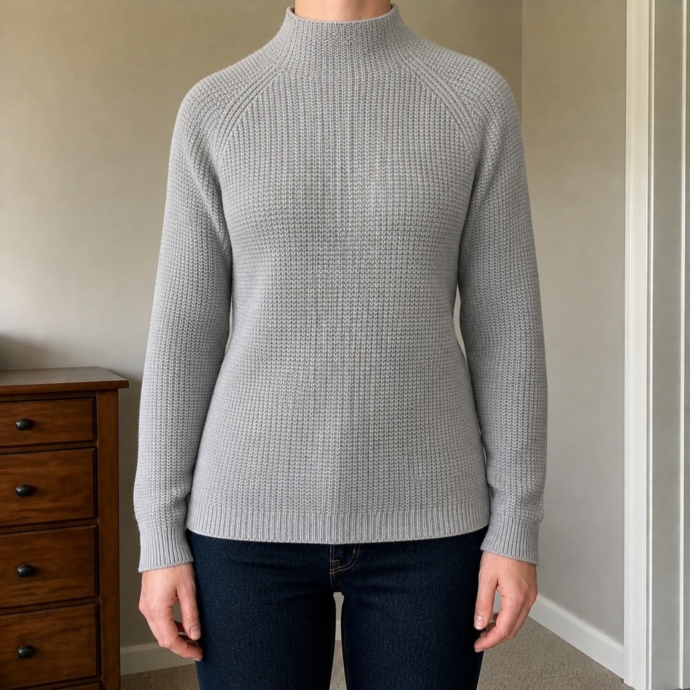 Naadam Womens XS Grey Ribbed Mock Neck 100% Cashmere Split Cuff Sweater (2369)